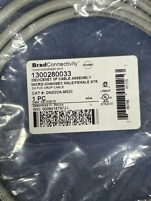 FACTORY SEALED -WOODHEAD / MOLEX DND22A-M020 5P 2M PVC CABLE (A-08) - Image 1 of 2