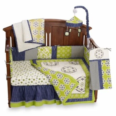 12-Pc CoCaLo Moss Baby Nursery Crib Bedding Set & Mobile Art Valance Green Blue - Image 1 of 4