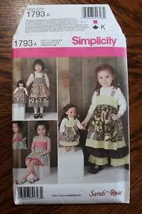 Simplicity 1793 modello da cucito - Abito da ragazza, pantaloni, pantaloncini e abiti per bambola, 3-8 - Foto 1 di 3