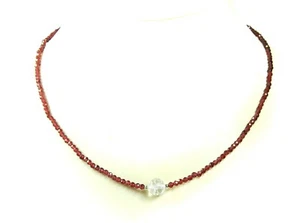 Garnet Chains IN Facetted Ball Form with One Rock Crystal Pearl 925 Silver - Picture 1 of 2