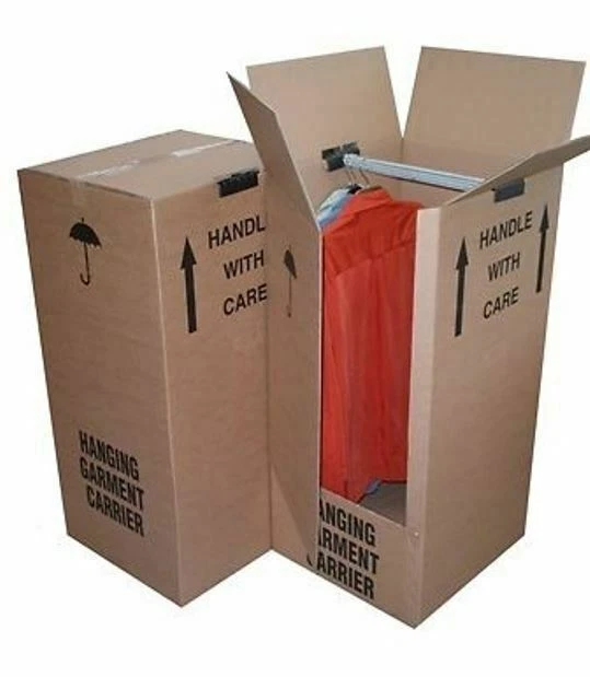 5 Large Strong Removal Moving Wardrobe Cardboard Boxes With Hanging Rails