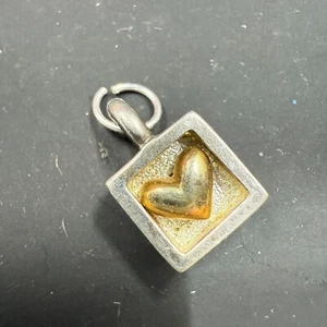 Vintage MF Sterling Silber 925 Quadrat Herz Charm Anhänger 4,12g Mischmetall - Bild 1 von 2