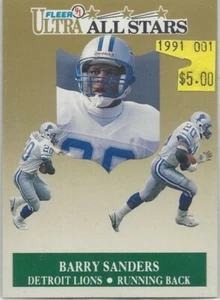 1991 Ultra All-Stars Barry Sanders Detroit Lions HOF 1/10 - Picture 1 of 30