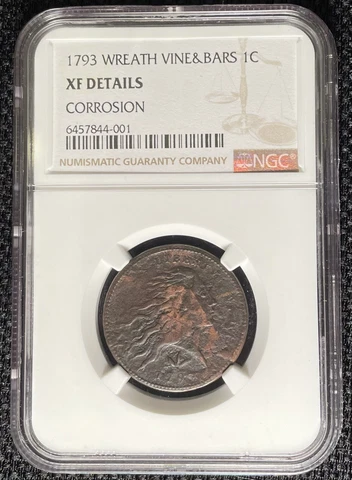 1793 Wreath Cent NGC XF Details Old U.S. Type Copper Coin Large Cent Corrosion Cover