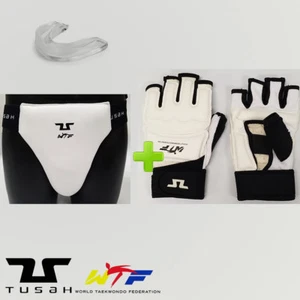 Juego de equipo de combate de competición Tusah Taekwondo WTF copa ingle con protector bucal - Imagen 1 de 1