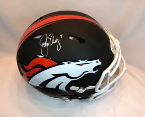 JOHN ELWAY SIGNED DENVER BRONCOS FS F/S AUTHENTIC BLACK MATTE HELMET BECKETT BAS - Picture 1 of 6