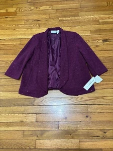 Alfred Dunner Womens Open Front Jacket Sz 16p Petite Purple Wine Sequins NWT $72 - Picture 1 of 9