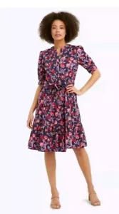Abito Camicia Draper James Loretta Taglia 4 Nero Floreale Manica Corta Vestito Avvolgente - Foto 1 di 5