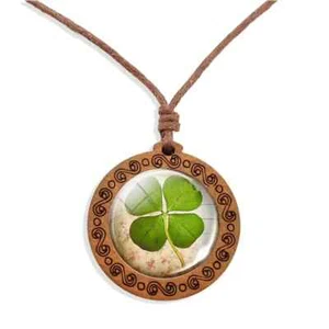 LUCKY CLOVER NECKLACE  ST PATTYS PENDANT NECKLACE FOUR LEAF CLOVER - Picture 1 of 1