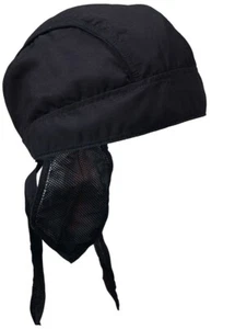 Solid Black Large Durag Head Wrap Bandanna Sweatband Lined Free Shipping - Picture 1 of 1
