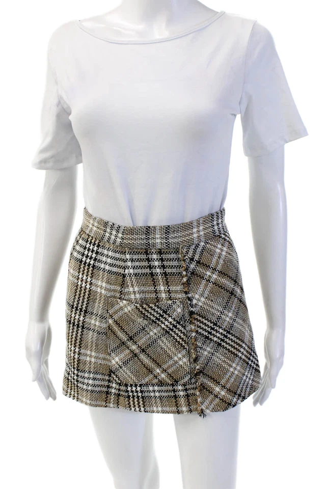 Minifalda beige a cuadros línea A de Zara para mujer talla XS Foto 1 de 4