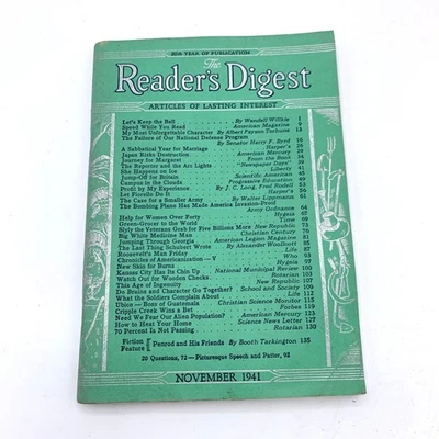 Reader's Digest Magazine November 1941 Vol 39 No 235 Articles Lasting Interest - Image 1 of 4