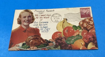 1942 WWII Paste-on Patriotic Cover FDR Rationing Quote, Scott 900 2c, Warroad MN - Image 1 of 4