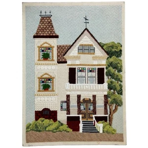 Vintage Southern Victorian Home Needlepoint Art Completed House Mansion 20x14.5" - Picture 1 of 20