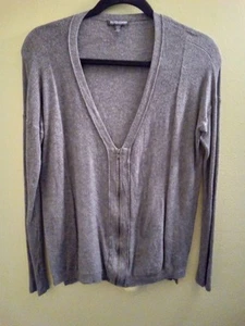 Maglione donna PP Eileen Fisher grigio scollo a V con maglia testurizzata zip 3/4 - Foto 1 di 4
