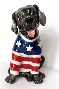 Patriotic Black Lab Dog Ceramic Figurine By Blue Sky Clayworks - Picture 1 of 15