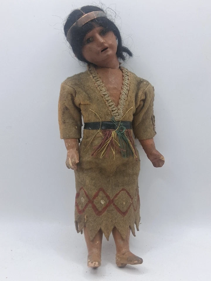 Muñeca antigua CE&S nativa americana 8 1/2 con papoose Skookum ¡Genial! Foto 1 de 4