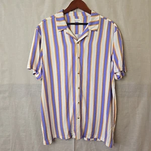PacSun Mens Striped Button Up Shirt Short Sleeve Casual Top Lavender Gold - Picture 1 of 7