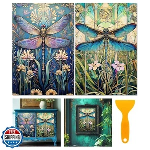 BEUNITONE 6 Sheets Dragonflies Rub on Transfers for Furniture Vintage Floral - Picture 1 of 5