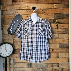Old Navy men's blue plaid button up short sleeve shirt size large - Picture 1 of 12