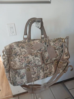 LONA/CARRYON FRANCESA DE COLECCIÓN. BOLSO DE VIAJE GRIS GAMUZA ROSA 20" - ¡BUEN ESTADO! Foto 1 de 4