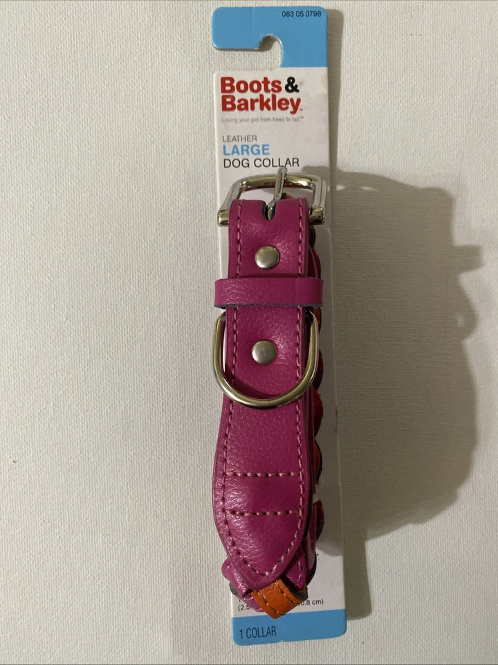Boots & Barkley Leather Dog Collar - Large - Pink - New - Image 1 of 4