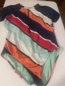 Short Sleeve Zipper Bathing suit Women XL 16-18 Multicolor Stripe Padded Avia - Picture 1 of 8