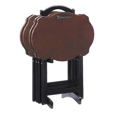 Juego de mesa bandeja borde festoneado de cinco piezas Linon Serpentine en madera de avellana/negro Foto 1 de 4