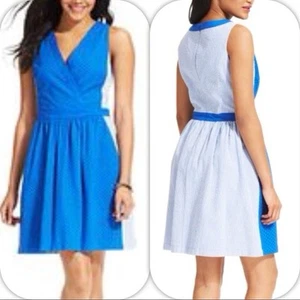 Tommy Hilfiger Blue Eyelet Seersucker Dress Women’s Size 8 Sleeveless Lined - Picture 1 of 7