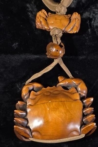 Antique Japanese Edo / Meiji Inro Netsuke Crab & Fish Signed By Ishikawa Komei - Picture 1 of 16