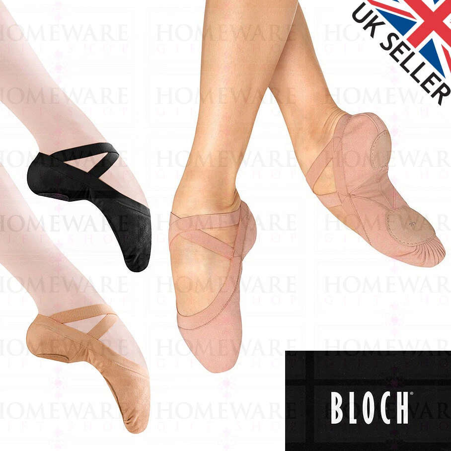 BALLET SHOES BLOCH PRO ELASTIC SPLIT SOLE CANVAS BALLET FLAT SUEDE FOOT PADS NEW
