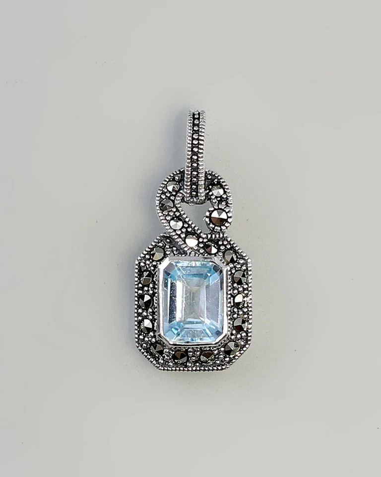 9927183 925er Argento Marcasiti Rimorchio Topazio Blu L2,8cm - Immagine 1 di 1