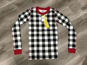 NWT Hanna Andersson Pajama Top Sz 12 Boy Girl Black Red Christmas Buffalo Plaid - Picture 1 of 6