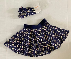 NWOT Gymboree Hello Yellow S 5-6 Navy Flower Skirt & NWT Soft Floral Headband - Picture 1 of 3
