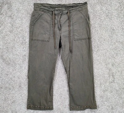 Women's 8 Capri Pants Green Crop Bohemian Beaded Trim Pockets Breathable Stretch - Image 1 of 4