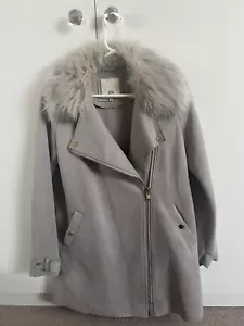 River Island Grey Suede Trench Coat Longline Jacket Women’s Size UK 8 EUR 34 - Picture 1 of 8