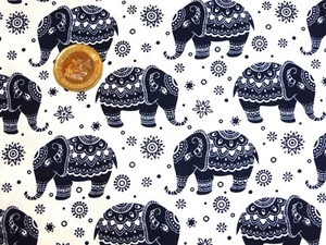 fat quarter of cotton poplin with small navy elephants on white background - Picture 1 of 2