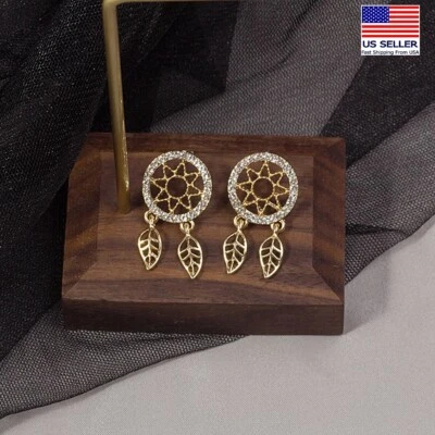 Preciosos Pendientes Mujer Plata 925 Cristal Atrapasueños Hojas Borla Tachuelas 1595 Foto 1 de 4