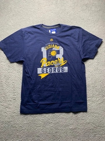 Indiana Pacers Paul George Majestic Mens Graphic T-Shirt Blue Ring Spun XL New Cover