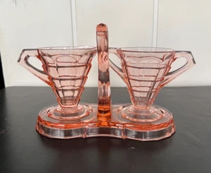 Vintage Art Deco Indiana Pink Depression Glass Tea Room Sugar & Creamer & Holder - Picture 1 of 8