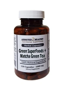 120 Green SuperFoods + Matcha Green Tea Capsules - Immunity, Energy,Antioxidants - Picture 1 of 7