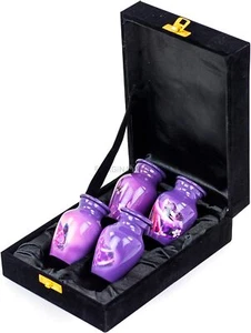 Keepsake Urns Small for Human Ashes Set of 4 | Mini Funeral Cremation Purple - Picture 1 of 9