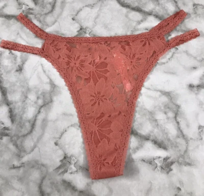 Tanga de encaje rosa de colección Victoria’s talla X-grande doble correa Foto 1 de 4