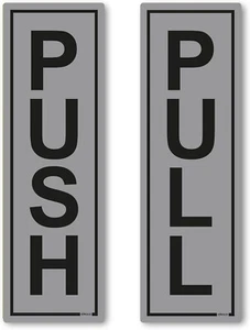 PUSH and or PULL Door Signs METAL Silver 190x60mm self adhesive backing - Picture 1 of 7