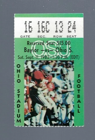 VINTAGE 1982 BAYLOR BEARS @ OHIO STATE BUCKEYES FOOTBALL TICKET STUB Cover