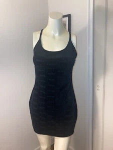 Skims Size Large Logo Velour Dress NWT Mini Black Women's Onyx - Picture 1 of 9
