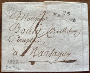 Marque postale - Lettre au percepteur de MARTAGNY depuis Tourny 1822 - Imagen 1 de 2