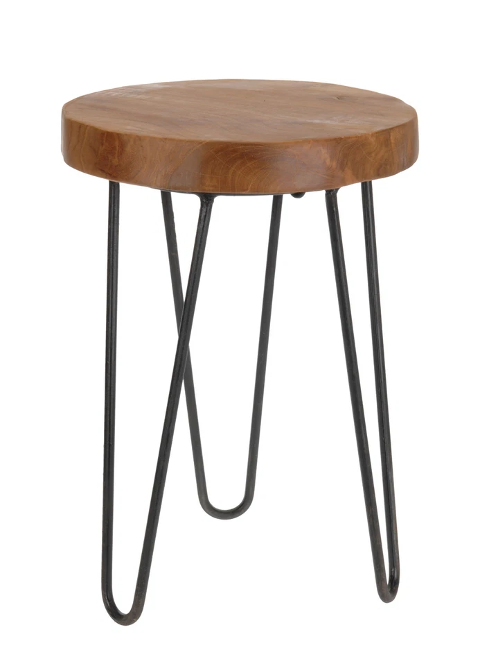 Teak Holz Hocker 42 cm - Massivholz Sitzhocker Metall Blumenhocker Blumenständer - Bild 1 von 1