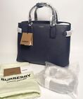 Burberry Banner Bag Shoulder Strap Tote Handbag Blue Leather 8068553, NWT