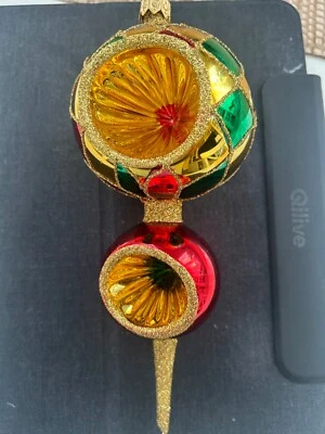 CHRISTOPHER RADKO XL Polish Christmas double indent glass ornament POLAND